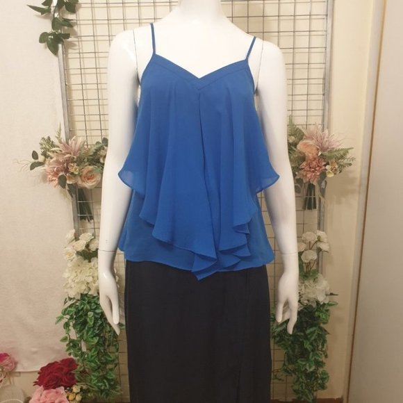 FOREVER NEW Blue V-Neck Layered Flowy Top AU-8 w/ Adjustable Spaghetti Straps - Picture 4 of 15